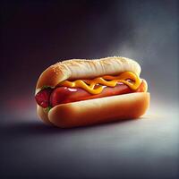frisch gekocht heiß Hund mit Senf und Ketchup - - ai generiert Bild foto