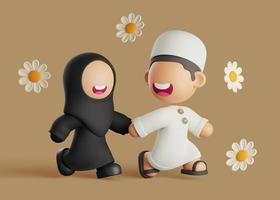 glücklich Muslim Paar Laufen zusammen im 3d Karikatur Stil foto