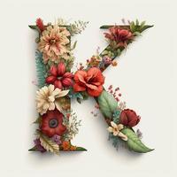 Brief k enthält Blumen auf ein Weiß Hintergrund foto