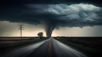 toben Tornado Sturm Wolken Über das Stadt Illustration Design. generativ ai. foto