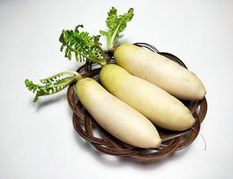 Weiß Rettich oder Daikon isoliert im Weiß Hintergrund foto