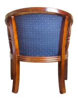 zurück Aussicht von Blau Farbe hölzern Stuhl isoliert auf Weiß mit Ausschnitt Pfad foto