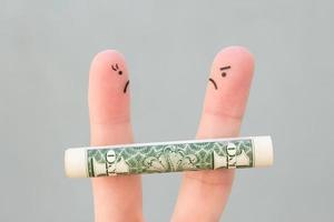 Finger Kunst von Familie während Streit. Konzept von Mann und Frau können nicht Teilen Eigentum nach Scheidung. foto