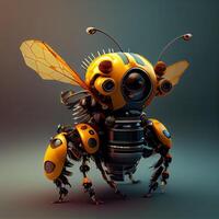 generativ ai, Roboter Cyborg Biene, Konzept Blockchain und Technologie Netzwerke, Gelb mechanisch Insekt. Steampunk Cyberpunk Stil, künstlich Intelligenz foto