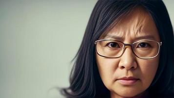 asiatisch Frau Gefühl ernst, verärgern, wütend, stress Über das Problem, generativ Kunst durch ai foto