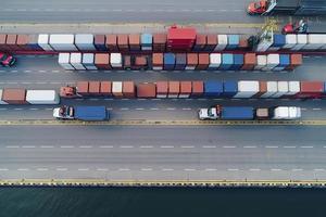 Transport und logistisch importieren Export und Transport Industrie von LKW Container Ladung Schiff foto