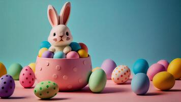 komisch Ostern Hase und aufwendig Ostern Eier mit generativ ai Technologie foto