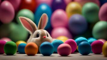 komisch Ostern Hase und aufwendig Ostern Eier mit generativ ai Technologie foto