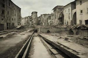 verlassen gebrochen Brücke während Welt Krieg, generativ Kunst durch ai foto