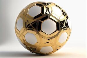 ai generiert golden und Silber Fußball Ball mit Weiß Hintergrund foto