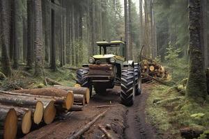 Kabel Schlepper ziehen Protokolle im Wald foto