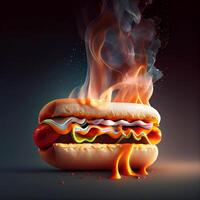frisch gekocht heiß Hund mit Senf und Ketchup - - ai generiert Bild foto