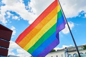 lgbtq Regenbogen Flaggen auf Stolz Demonstration foto