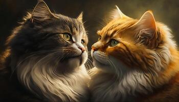 zwei Katzen im Liebe, Valentinstag Tag, generativ ai foto