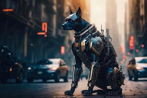 Hund Polizei Roboter im Stadt, futuristisch, generativ ai foto