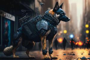 Hund Polizei Roboter im Stadt, futuristisch, generativ ai foto
