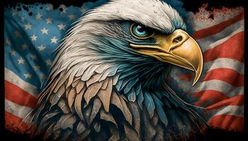 Super Held Adler Startseite mit USA Flagge, ai generativ foto