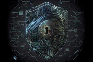 Cyber Sicherheit und Information oder Netzwerk Schutz. Zukunft Technologie Netz Dienstleistungen zum Geschäft und Internet Projekt foto