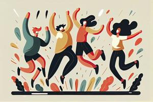 glücklich Menschen Springen feiern Sieg. eben Karikatur Zeichen Illustration foto