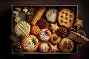 sortiert Weihnachten Kekse im ein Box foto