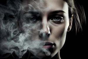 Frau Rauchen, schließen oben auf Rauch und Mund foto