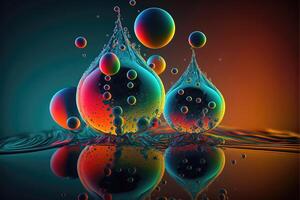 ai generiert Öl Tropfen im Wasser. abstrakt Hintergrund mit bunt Gradient Farben. foto