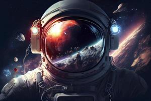 Astronaut im Raum mit Planeten im Hintergrund foto