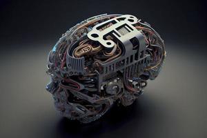 ein Roboter Kopf Modell- mit ein Mensch Gehirn auf es ,3d Rendern foto