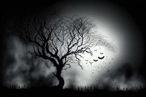 ai generiert gespenstisch Nebel oder Rauch Hintergrund zum Halloween Nacht foto