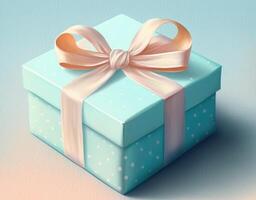 ai generiert Blau Geschenk Box mit Rosa Band auf Pastell- Ton Hintergrund foto