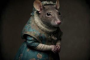 Porträt von Ratte im ein viktorianisch Kleid. ai generiert foto