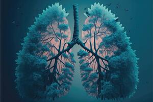 ai generiert Lunge Wald abstrakt Blau Hintergrund. Konzept von gesund Lunge. frisch und sauber Lunge ohne Lunge Verschmutzung. foto