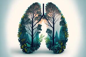 ai generiert Lunge Wald abstrakt Blau Hintergrund. Konzept von gesund Lunge. frisch und sauber Lunge ohne Lunge Verschmutzung. foto