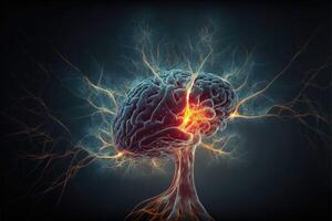 ai generiert Stress oder Neuron auf das Gehirn. Neurologie Konzept. foto