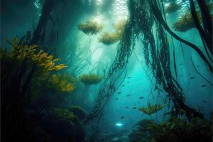 ai generiert entdecken das unter Wasser Dschungel. ein tauchen in ein Seetang Wald. foto