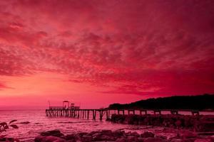 Seelandschaft Aussicht Sonnenuntergang zu das Meer und wolkig Himmel zum Reise im Urlaub entspannen Zeit wie Sommer- foto