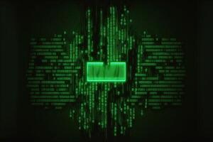 ai generiert binär Code 0 1 Cyber Technologie auf dunkel Grün Hintergrund. foto