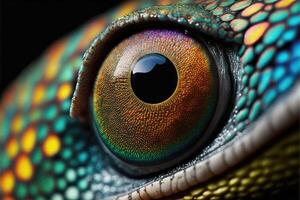 ai generiert abstrakt Mehrfarbig Auge von Eidechse gepunktet Haut. schließen oben Makro Sicht. foto