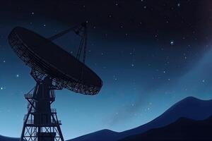 Radio Teleskop beim sternenklar Nacht. Antenne zum von Raum Signale Forschung. Raum Observatorium. erstellt mit generativ ai foto