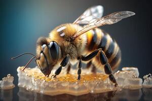 schließen oben realistisch Honig Biene Sammeln Pollen. erstellt mit generativ ai foto