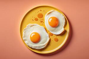 gebraten Eier auf Pastell- Farbe Hintergrund, gesund Frühstück. erstellt generativ ai foto