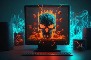 Computer Virus Hintergrund. Malware, Ransomware, Spam, Phishing, gehackt oder angreifen Computer Konzept. generativ ai foto