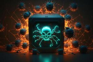 Computer Virus Hintergrund. Malware, Ransomware, Spam, Phishing, gehackt oder angreifen Computer Konzept. generativ ai foto