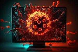 Computer Virus Hintergrund. Malware, Ransomware, Spam, Phishing, gehackt oder angreifen Computer Konzept. generativ ai foto