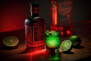 ein Glas von Cocktail mit glühend Licht Hintergrund. erstellt generativ ai foto