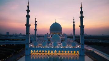 abu dhabi, Vereinigte Arabische Emirate, Scheich zayed großartig Moschee im das abu dhabi, vereinigt arabisch Emirate auf ein Sonnenuntergang Aussicht Hintergrund. foto