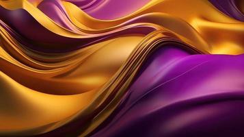 abstrakt Hintergrund mit 3d Welle hell Gold und lila Gradient Seide Stoff. foto