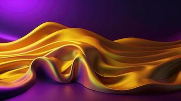 abstrakt Hintergrund mit 3d Welle hell Gold und lila Gradient Seide Stoff. foto