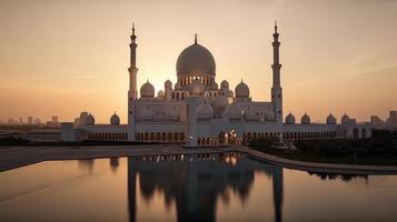 abu dhabi, Vereinigte Arabische Emirate, Scheich zayed großartig Moschee im das abu dhabi, vereinigt arabisch Emirate auf ein Sonnenuntergang Aussicht Hintergrund. foto