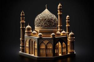 realistisch von golden Moschee Miniatur auf ein schwarz Hintergrund. 3d Rendern foto